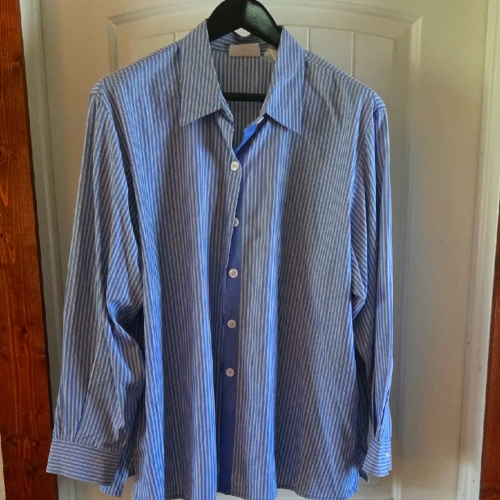 ELIZABETH by LIZ Clabourne Blue Striped Womens Shirt